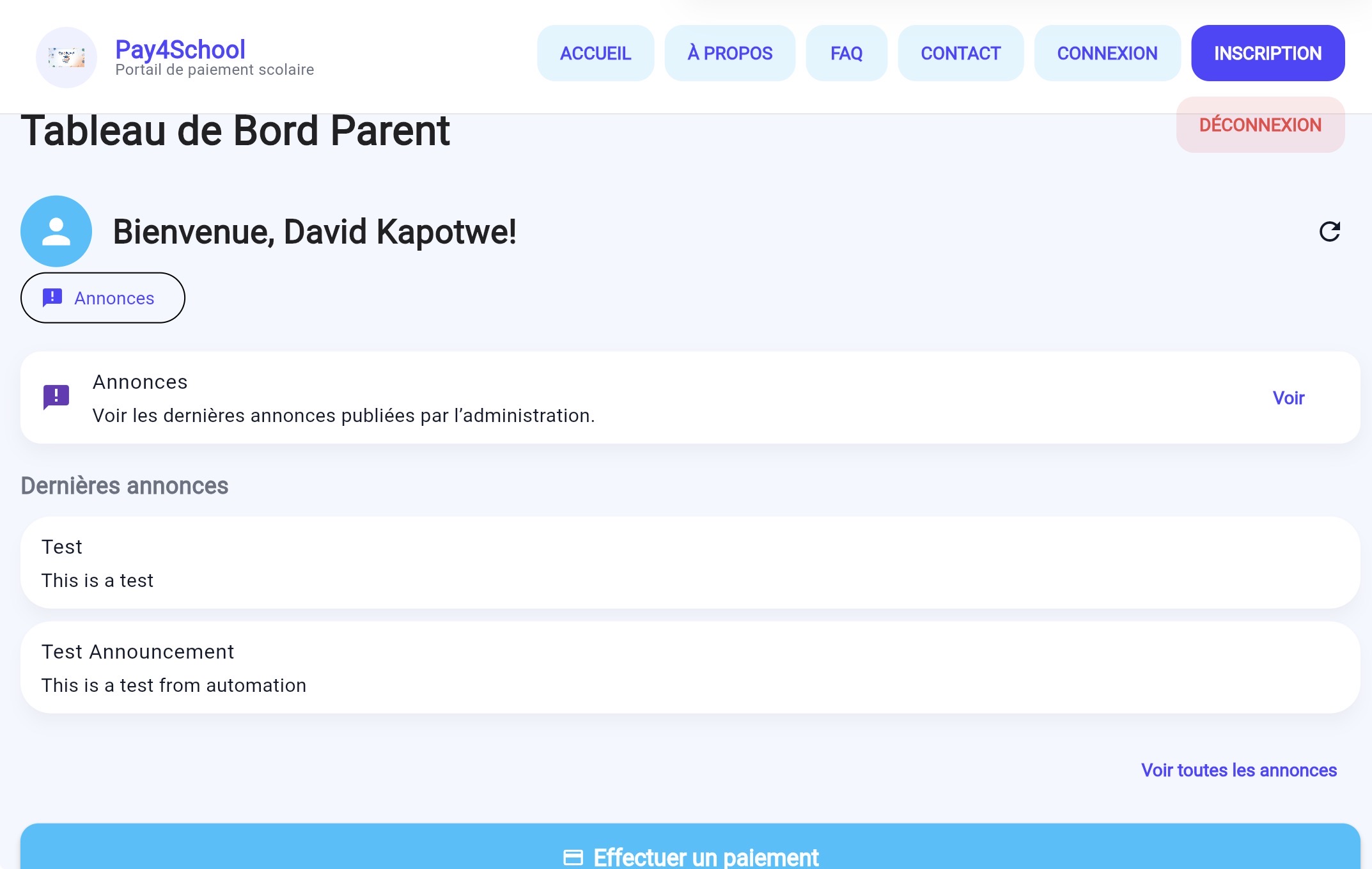 Parent dashboard screen